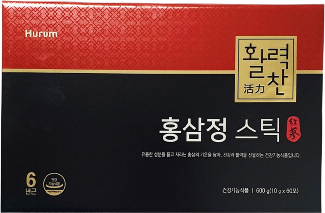 휴럼 활력찬 홍삼정 스틱 10g x 60포 2개월분 쇼핑백 포함 코스트코 선물세트, 1박스