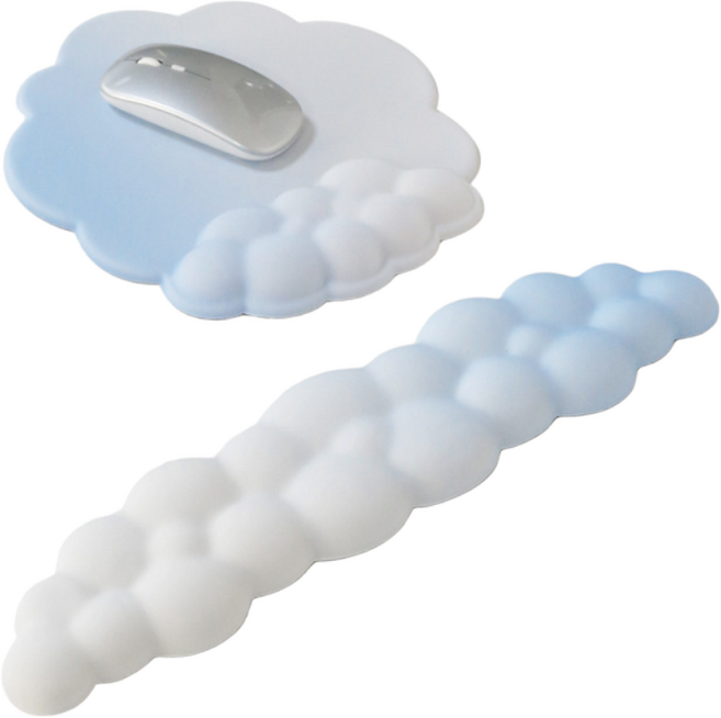 구름 마우스패드 실리콘 손목받침대 컴퓨터 오피스 키보드 패드 미끄럼 방지 손목보호대 투피스, 하늘블루, 1개