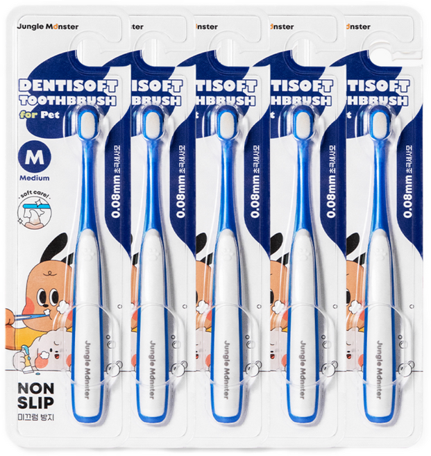 정글몬스터 반려동물 덴티 소프트 초극세사모 칫솔 M, 혼합색상, 5개