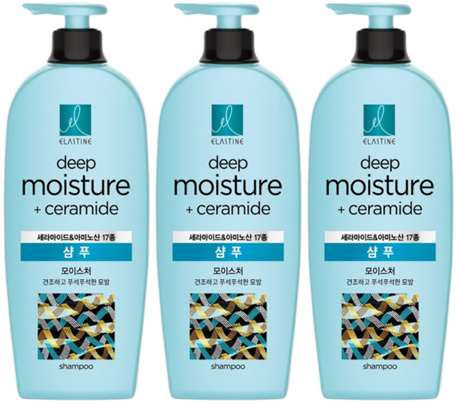 엘라스틴 세라마이드 모이스처 샴푸, 680ml, 3개