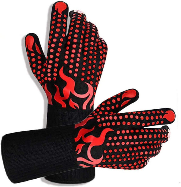 숯불내열 장갑 목탄불 바베큐 오븐 논슬립 방열장갑, 1세트, 레드