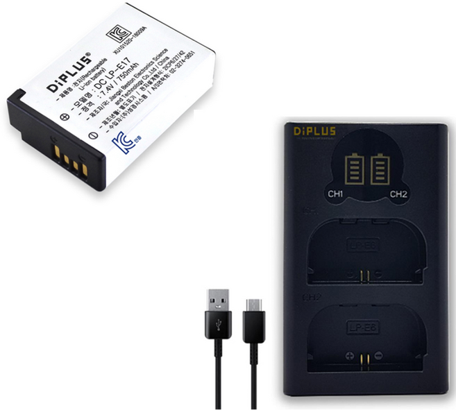 캐논 EOS R50 V 호환용 배터리+듀얼충전기 세트LP-E17, 1개