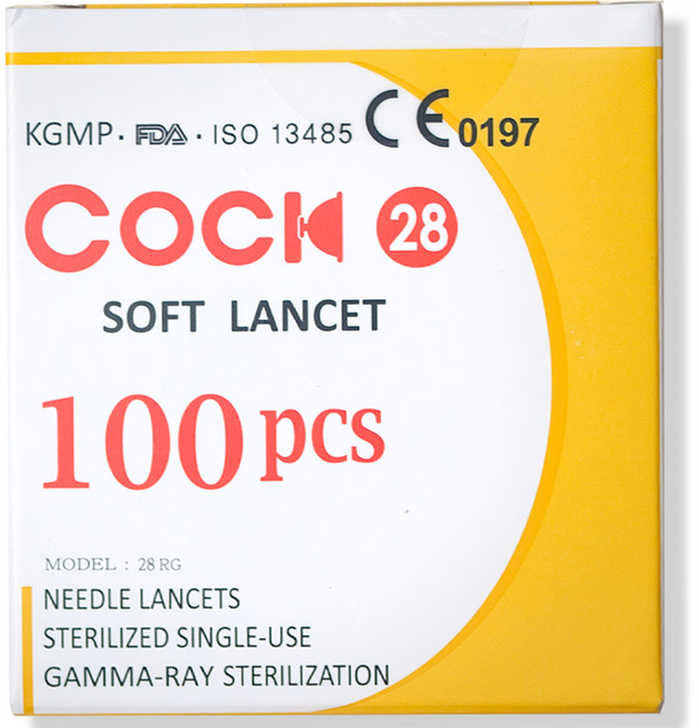 쿡 일회용 수동 소프트 란셋 28G 1박스 총100개입 채혈침, 1개, 100개입