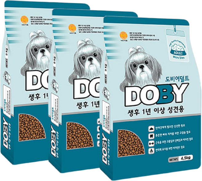인터펫코리아 도비 애견사료 성견용 어덜트 4.5kg x 3개 1박스, 닭