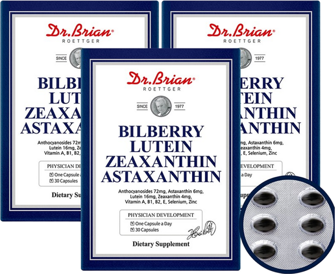 [3통] 닥터브라이언 빌베리 루테인 지아잔틴 아스타잔틴 (총3개월분), 3개, 30정