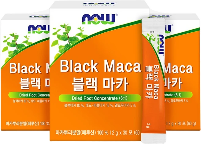 나우푸드 블랙마카 분말스틱 30포 3박스 3개월분, 60g, 3개 - 쿠팡