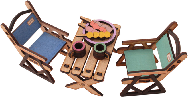 아이디몬 우드 DIY 캠핑테이블&의자 캠핑 용품 미니어쳐 만들기 MDF 조립 키트, 단품, 1개