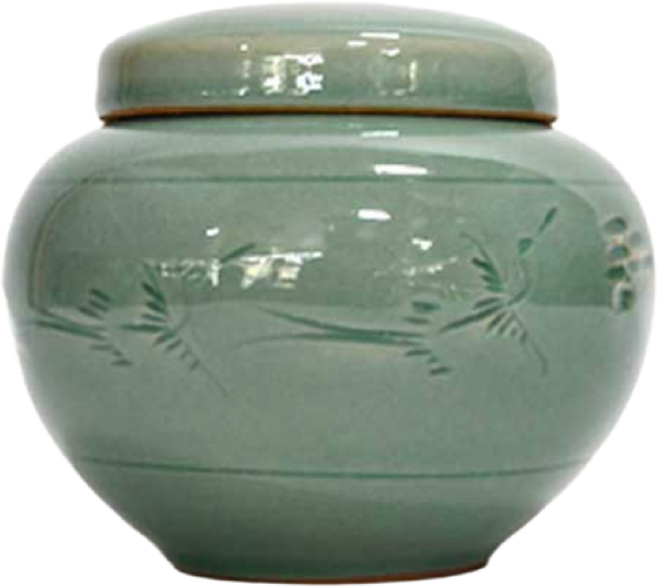 He 국산 도자기 단지 청자운학단지 1.2kg 경옥고 꿀 소금 된장 고추장 항아리 선물단지, 1개