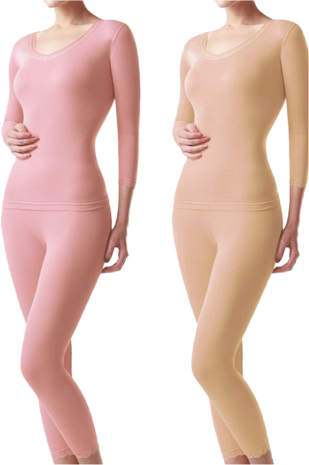 홈이 트라이 여성용 간절기 순면 내복 2세트 (핑크+베이지)