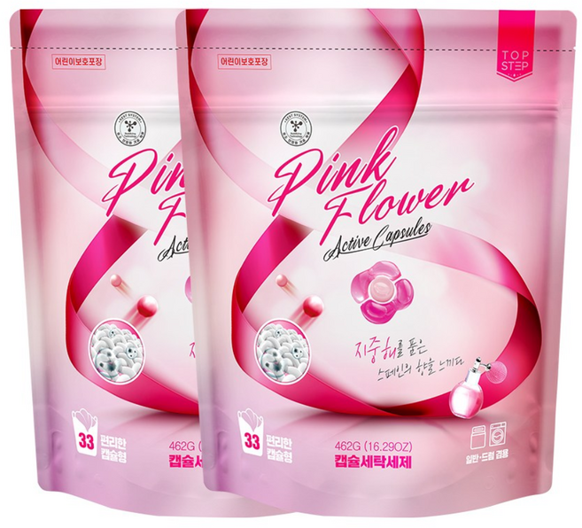 탑스텝 핑크플라워캡슐세제 캡슐세탁세제 세트, 33개입, 2개