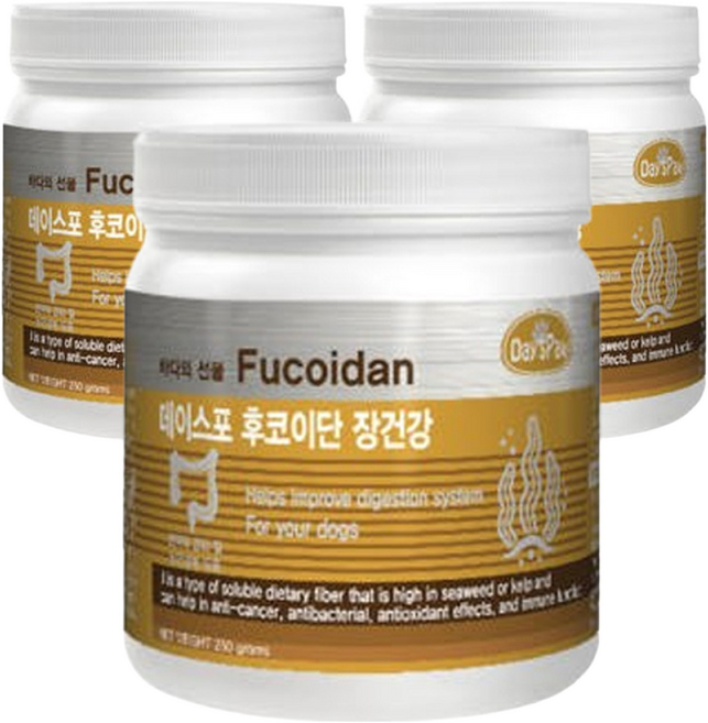 데이스포 후코이단 강아지 영양제 250g 관절 종합 피부 장 영양간식 져키 면역력 간식, 데이스포 후코이단 장 영양제 250g, 장건강/유산균, 3개