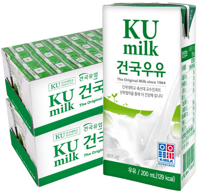 [건국우유] 멸균우유 200ml 48입, 48개