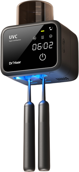 닥터하르 무선 UV히팅 칫솔살균기 가정용 휴대용 소독기 면도기 건조기 2구, 블랙