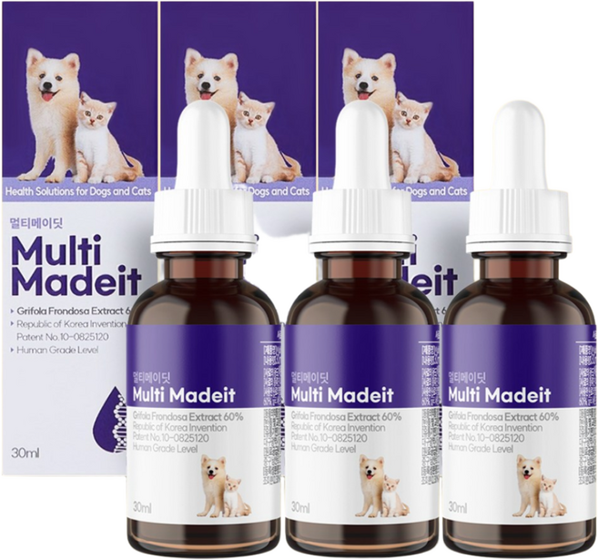[멀티메이딧] 강아지 고양이 항* 종* 면역영양제고농축 잎새버섯추출물60% 1병 30ml 발명특허원료, 3개, 면역/항산화, 30회분