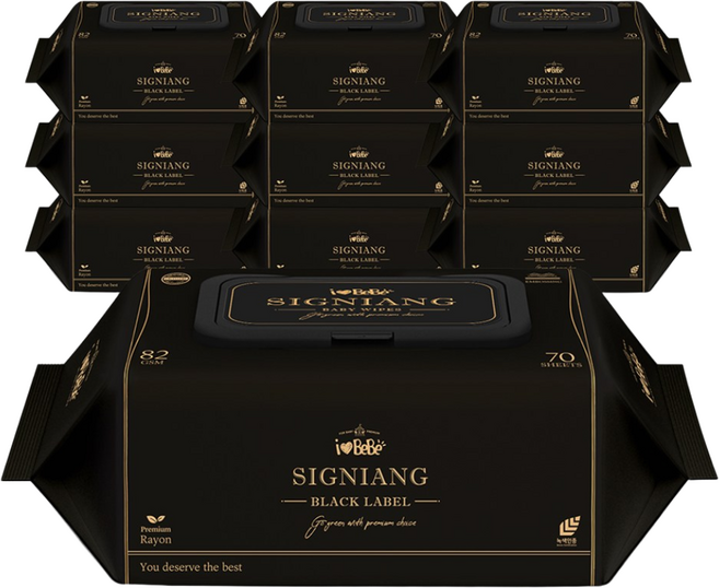 아이러브베베 시그니앙 82g 블랙라벨 70매 10팩 캡형 아기물티슈, 70개입, 10개