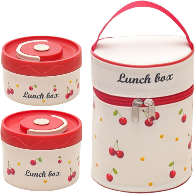 Majesun 304 휴대용 스테인리스 보온도시락통 전자레인지 적용 2단 3단 4단 휴대용가방 포함, 2개, 붉은색