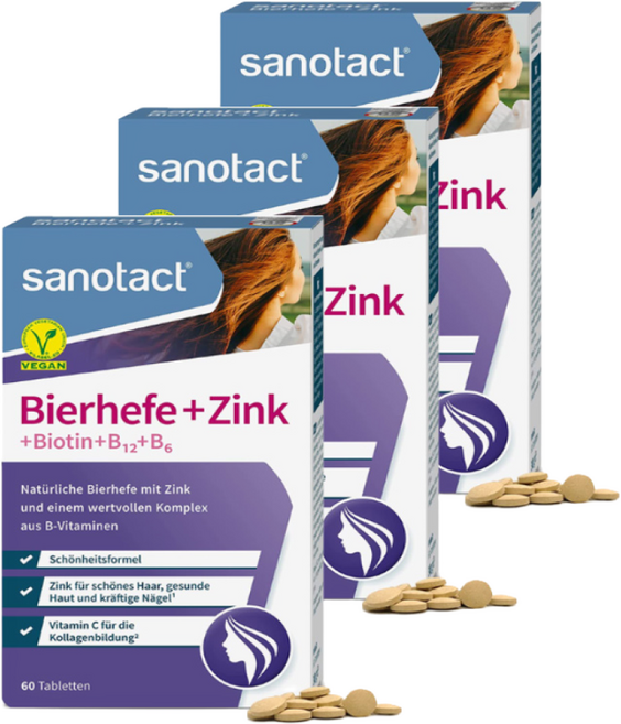 자노닥트 (자노탁트) sanotact bierhefe 비어헤페 맥주효모+아연+비오틴 타블렛 머리 손톱 건강 60정, 3개