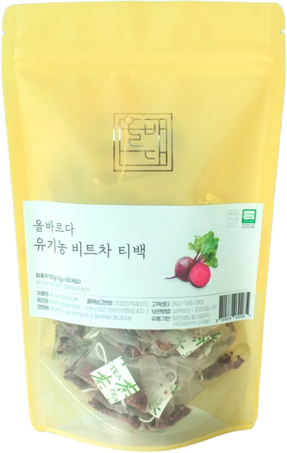 올바르다 유기농 비트차 50티백, 1개, 50개입, 1.5g