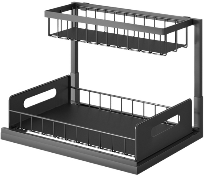 다이나토리 싱크대 주방 2단 슬라이딩 선반 정리대, 블랙, 1개
