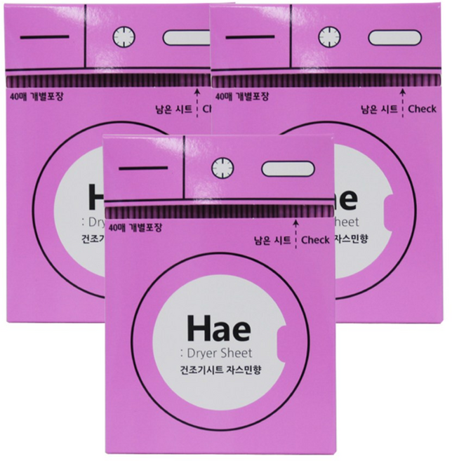 해 드라이건조기시트 종이섬유유연제 스타일러향기 40매 2+1, 3개, 40개입, 자스민