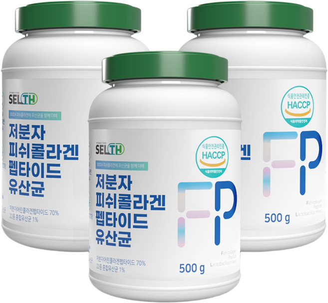 저분자 피쉬 콜라겐 펩타이드 유산균 가루 대용량, 3세트, 500g