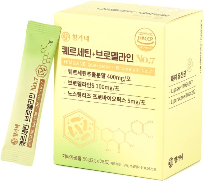 힘가네 퀘르세틴 브로멜라인 No7 특허 유산균 노스릴리즈 환절기 케르세틴, 28개, 2g