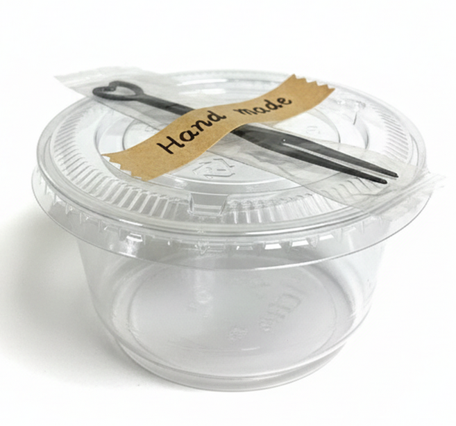 키친코디 컵과일용기 92파이 7oz + 평뚜껑 + 개별포장 포크 + 스티커 일회용 투명컵 떡포장 용기 세트, 1세트, 100개