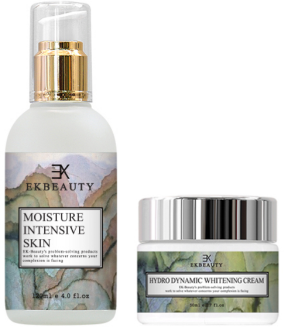 이케이뷰티 보습스킨 강력 미백크림 2종 세트 화이트닝과 보습을위한 세트제품 기미 잡티 검버섯 개선 건조피부 노화피부