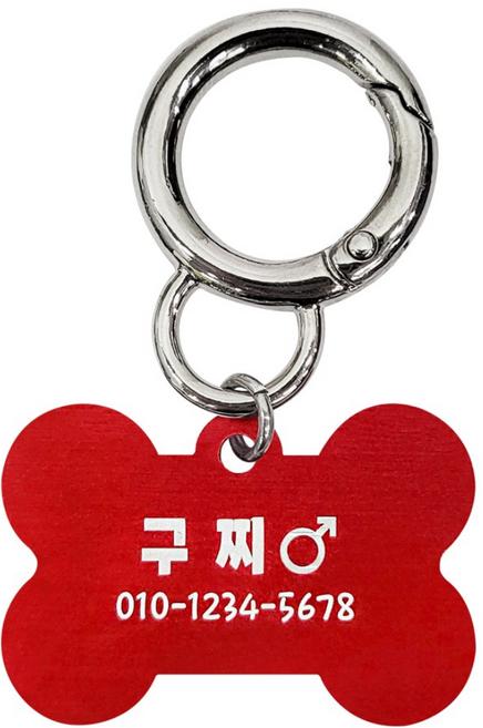 DDASE 반려동물 가벼운 강아지 인식표, 1개, 뼈다귀-레드