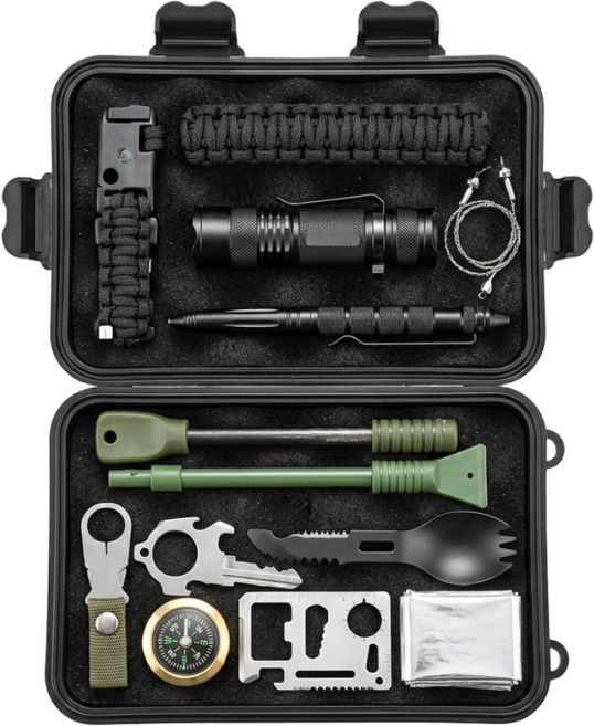 아웃도어 서바이벌 생존 SOS 키트, 1개, 블랙