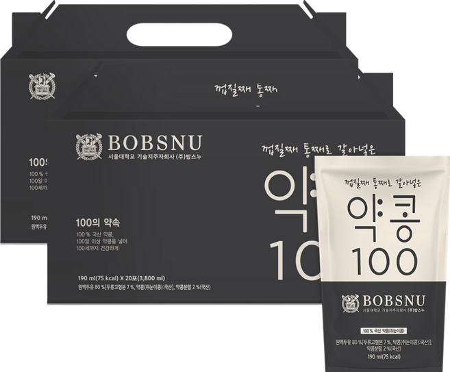 서울대약콩두유 밥스누 껍질째 통째로 갈아넣은 약콩 100 더좋은 무설탕, 190ml, 40개