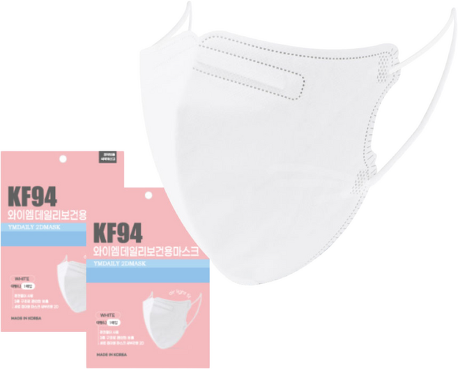 와이엠 데일리 KF94 2D 새부리형 보건용마스크 대형 화이트 100매, 1개입