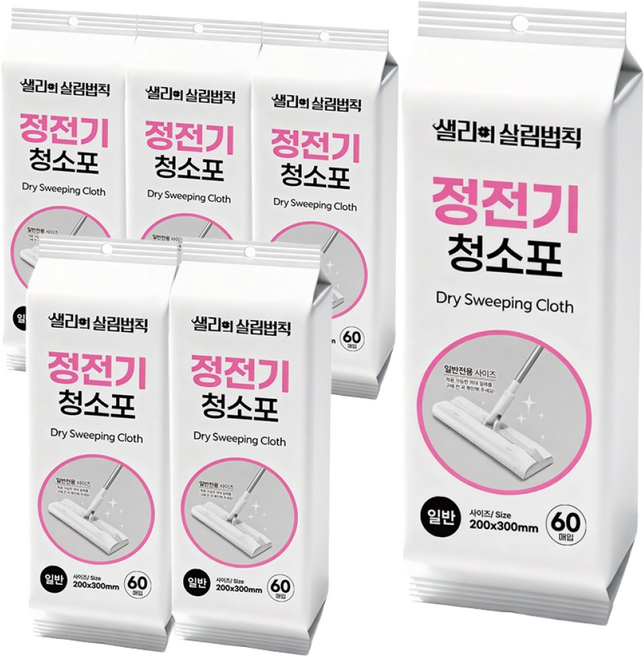 샐리의 살림법칙 올인원 정전기 청소포 표준형 360매 / 대형 240매 (각 6팩), 360개