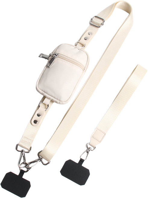 비앤씨 모던시크 넓은끈 휴대폰 스트랩 파우치 세트 길이조절 다용도 핸드폰스트랩 크로스 손목 2IN1 스트랩, 아이보리, 1세트