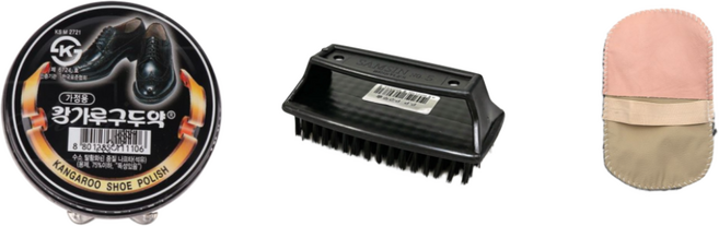 캉가루구두약+솔세트 구두약 구두솔 구두 광택 세트 가죽 구두 관리 신발 광택 솔, 검정+솔+구두융, 1세트