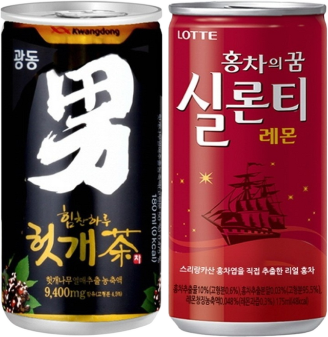 광동 힘찬하루 헛개차 180ml(30캔) + 실론티 175ml(30캔), 60개, 175ml