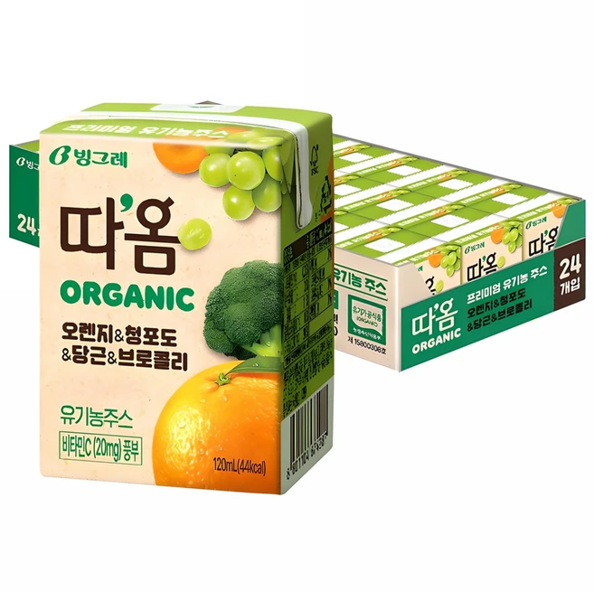 따옴 유기농 오렌지 & 청포도 & 당근 & 브로콜리 주스, 120ml, 24개 - 쿠팡