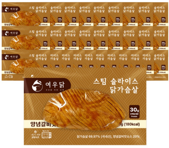 여우닭 스팀 슬라이스 닭가슴살 양념갈비맛, 150g, 30개