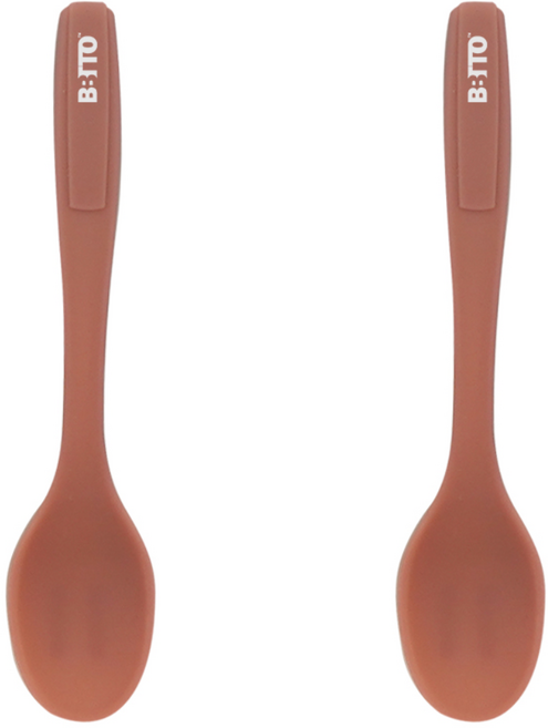 비비또 실리콘 어린이 요거트 숟가락, 2개, 어린이 숟가락, 핑크브라운