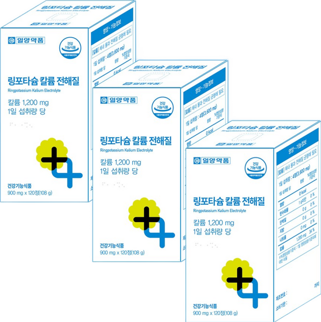 일양약품 링 포타슘 칼륨 전해질 수분 밸런스 워터 균형 영양제, 3개, 120정
