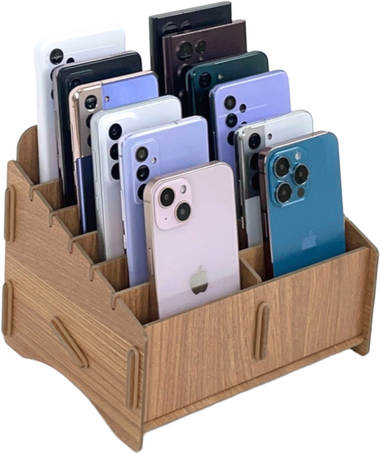 올지 우드 핸드폰보관함 휴대폰 보관함 수거함 정리 수납 학원 학교 회사, 12칸, 브라운, 1개