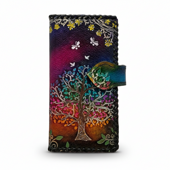 소가죽폰케이스 지혜의 보리수 나무 휴대폰케이스 수공예 통가죽 아마도가죽공방