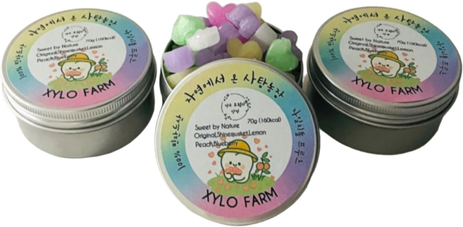 자일로팜 자일리톨 캔디 수제 하트 사탕 5가지맛 레몬 복숭아 블루베리 샤인머스캣 오리지널 혼합 무설탕 유아 어린이 충치예방, 3개, 70g