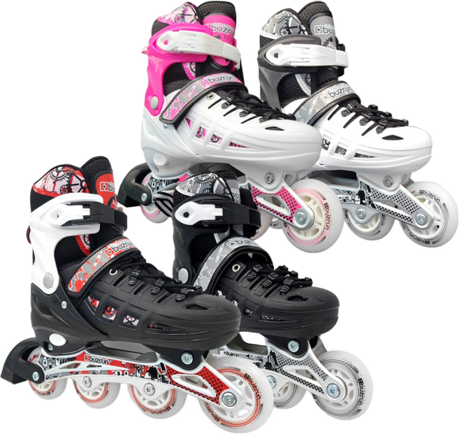 NEW 버즈런 유아 아동 사이즈조절 인라인스케이트, 리퍼브 화이트 핑크 L, 1개