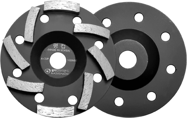 HERZO 4인치 다이아몬드컵 평컵 연마석 그라인더날 대리석 석재 콘크리트 연마 연삭 면갈이 평탄작업, 1개