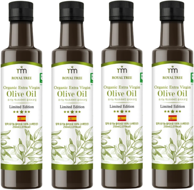 로얄트리 스페인 최상급 PICUAL품종 유기농 엑스트라버진 올리브오일 냉압착, 4개, 250ml