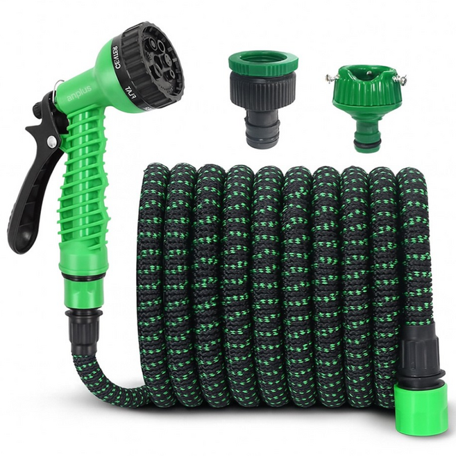 앙플러스 프리미엄 꼬임방지 매직 호스 물 세차 베란다호스, 다크그린, 7.5m