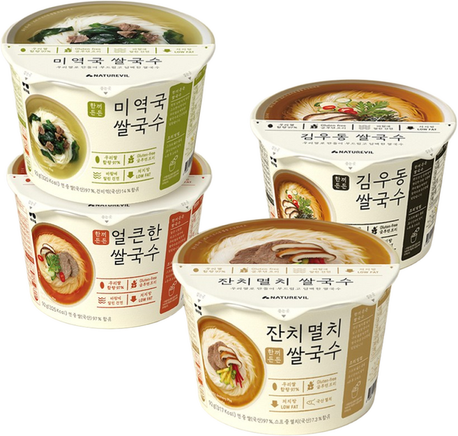 네이처빌 한끼든든 쌀국수 멸치+얼큰+미역+우동, 12개