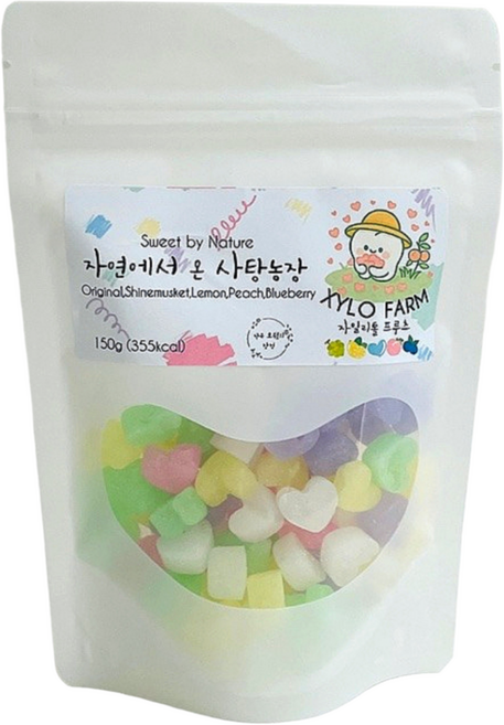 자일로팜 자일리톨 캔디 수제 하트 사탕 5가지맛 레몬 복숭아 블루베리 샤인머스캣 오리지널 혼합 무설탕 유아 어린이 충치예방 리필용, 1개, 150g