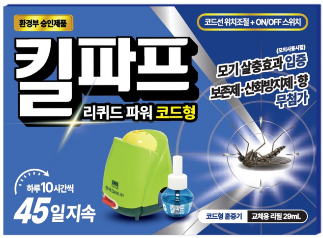 파워 모기 리퀴드 전자 모기향 코드형 (본품 + 리필액) 세트, 1개